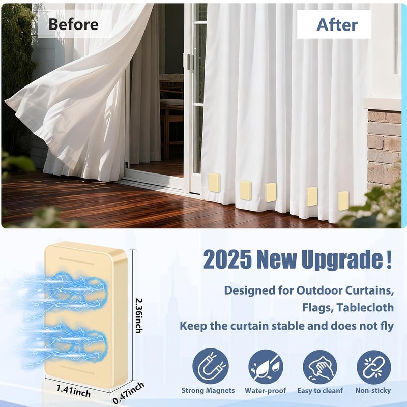 ANGAR 16pcs Outdoor Curtain Weights, Upgraded Heavier-Duty Waterproof Curtain Magnets Weights Outdoor, for Home Patio Drapery, Shower, Flags, Tablecloth to Stop Heavy Wind, Beige - Image 3